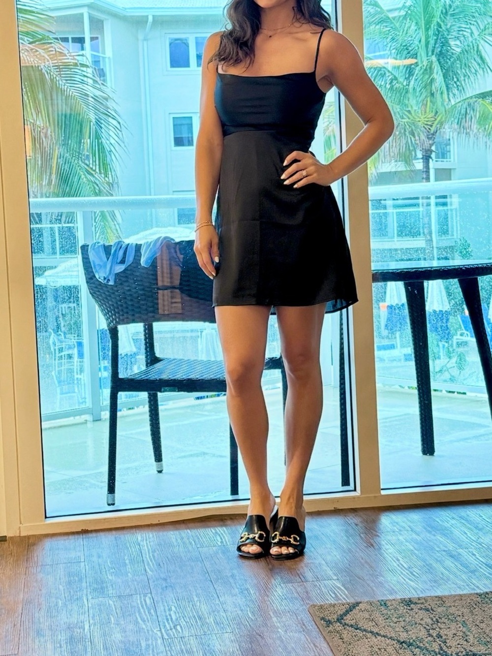 Hollister Black Spaghetti-Strap Mini Dress (silky like material )